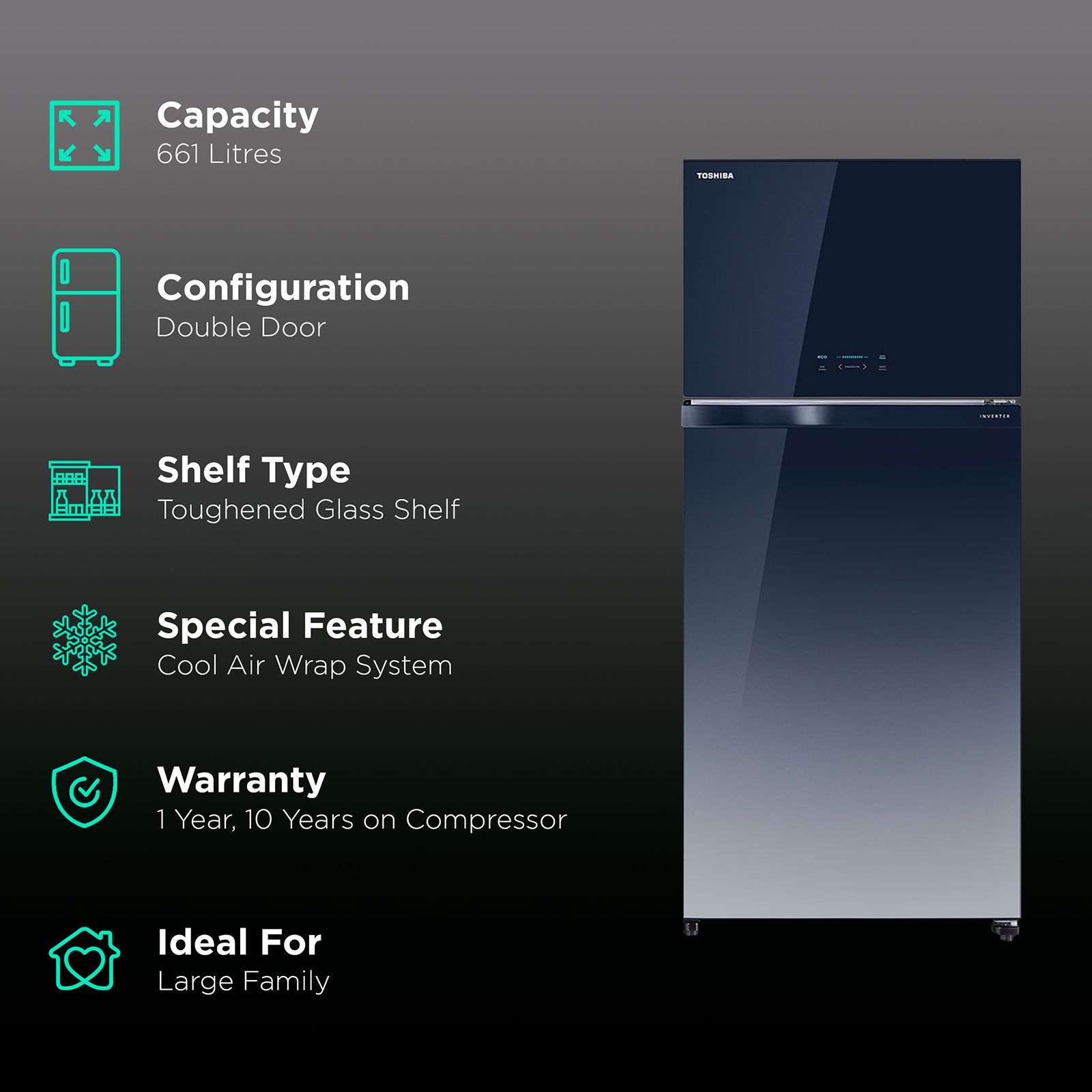 Buy TOSHIBA 661 Litres 2 Star Frost Free Double Door Refrigerator